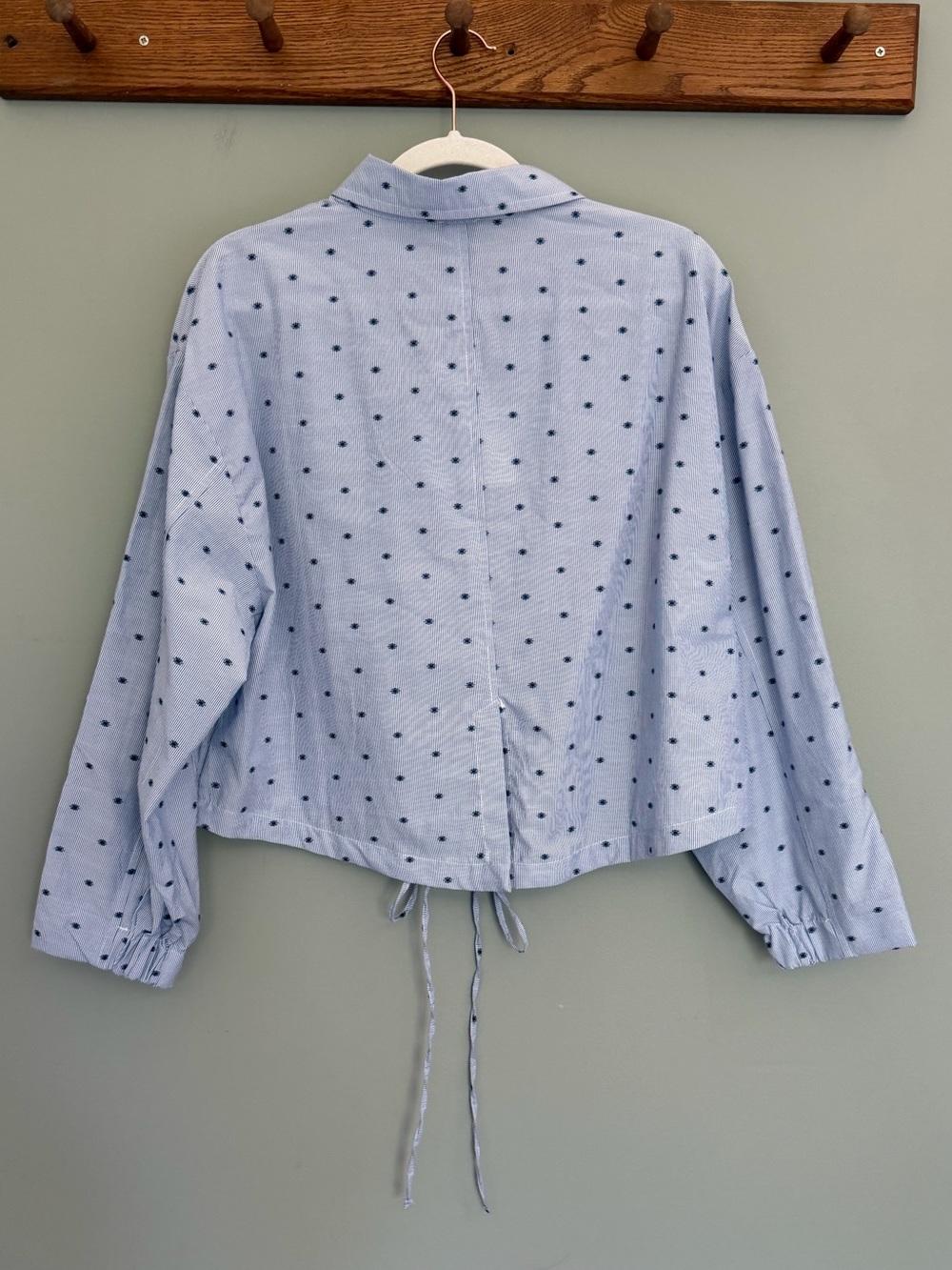NWT Anthropologie Maeve Cinched Waist Navy Sun Embroidered Button Down Shirt - Picture 10 of 15